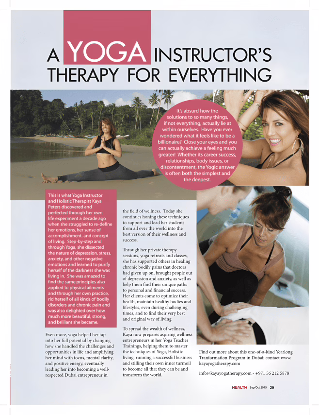 Screenshot of a magazine article featuring Kaya Yoga