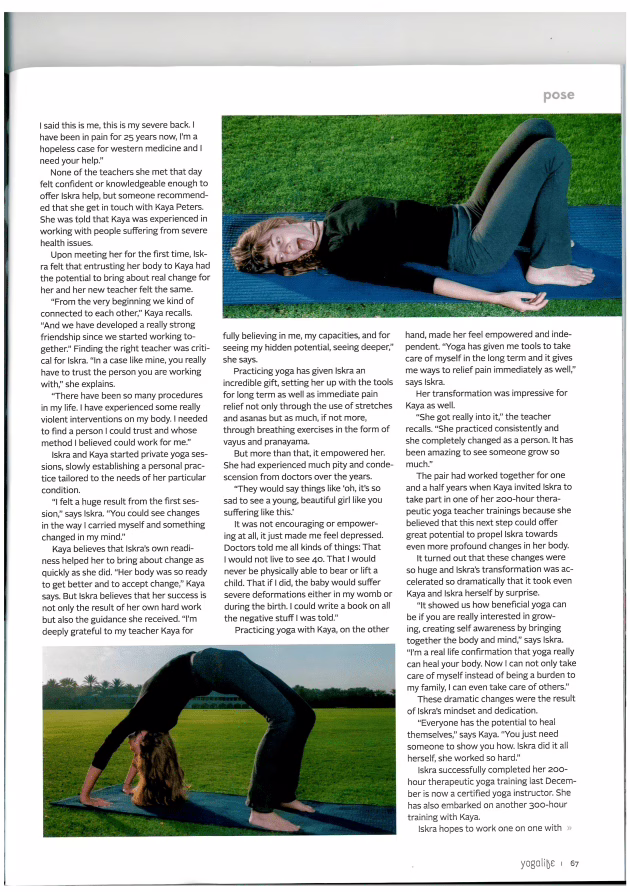 Screenshot of a magazine article featuring Kaya Yoga