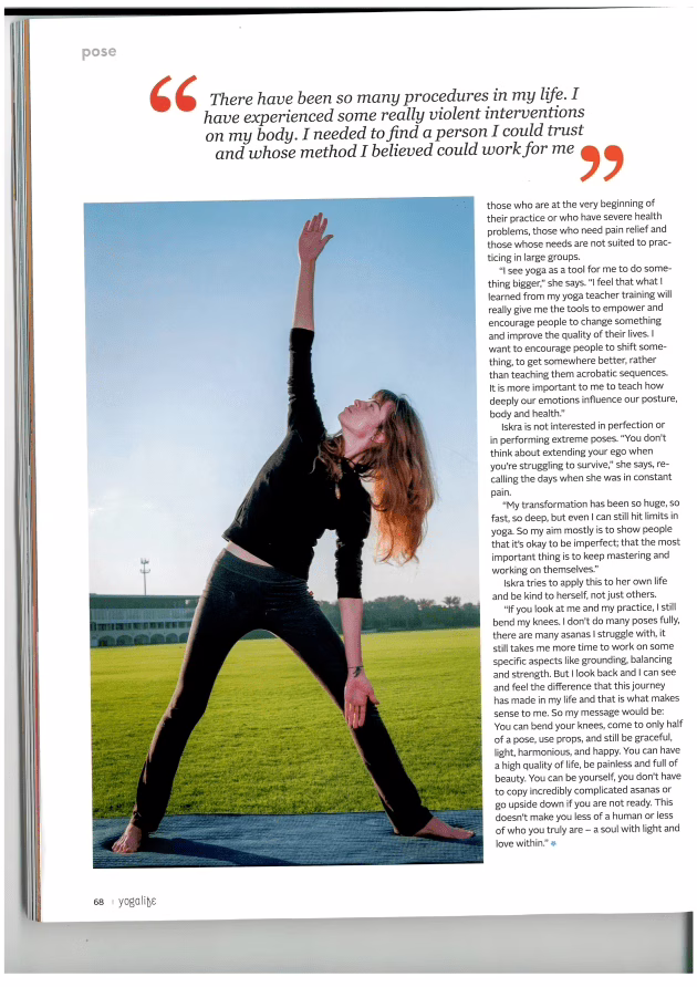 Screenshot of a magazine article featuring Kaya Yoga