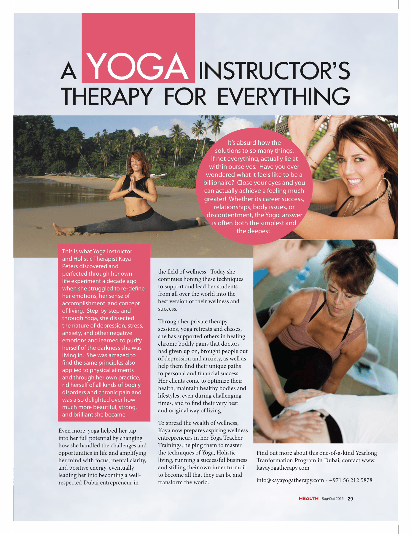 Screenshot of a magazine article featuring Kaya Yoga