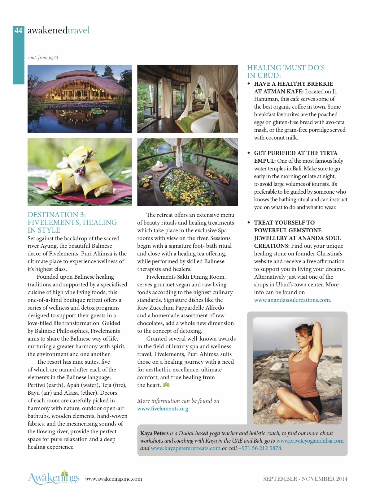 Screenshot of a magazine article featuring Kaya Yoga